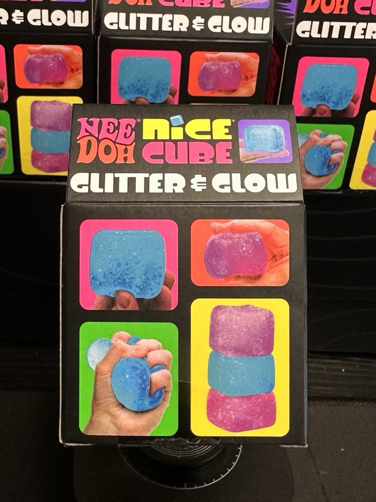 NeeDoh Nice Cube Glitter and Glow, Nee Doh Squishy, Glowing Ice Cube Pink