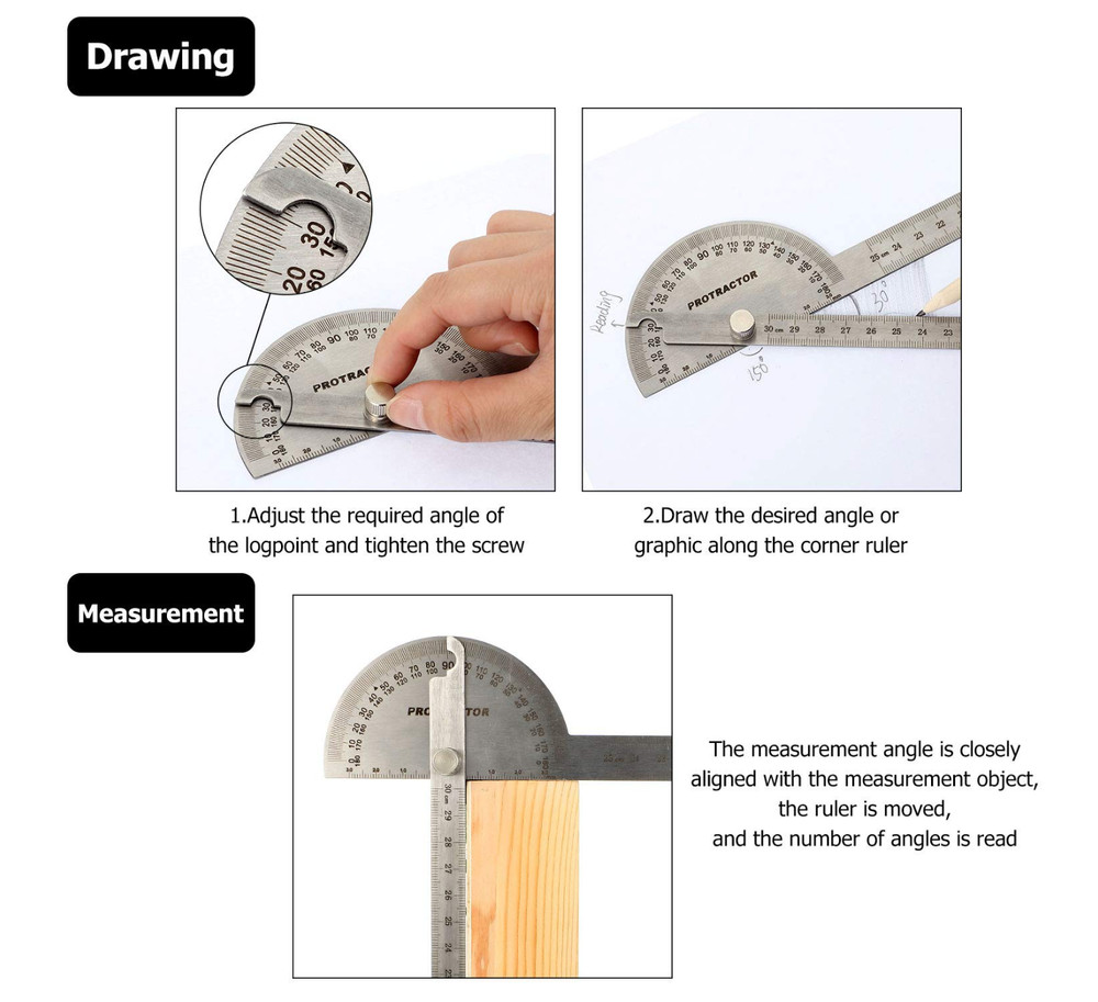 Angle Protractor Angle Finder Ruler Two Arm Stainless Steel Protractor Woodworki