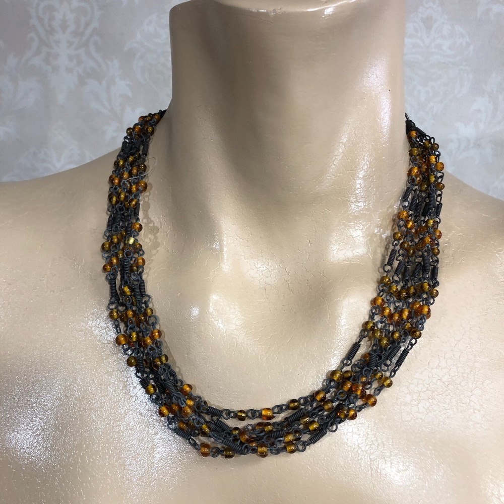 Boho Multi Strand Beaded Womens Necklace Lobster Closure