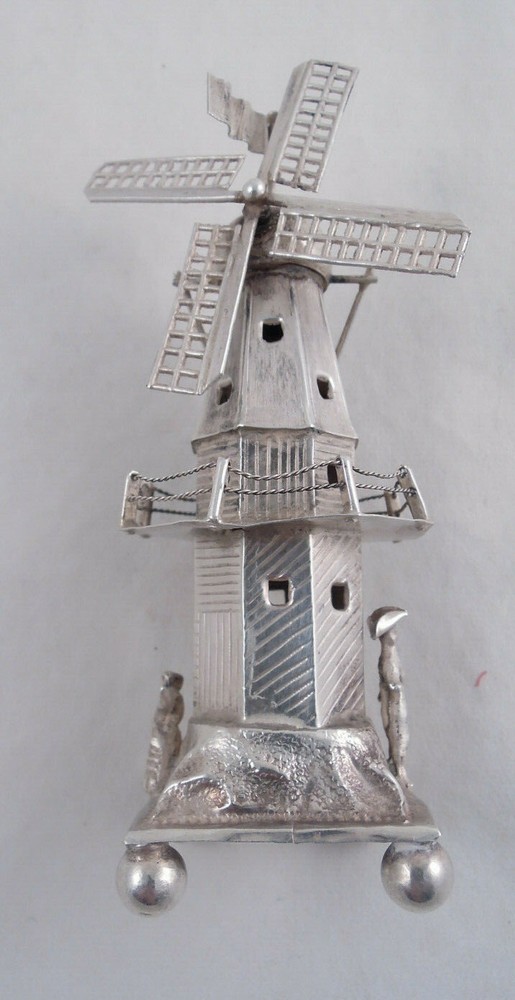 DUTCH SILVER MOVING WINDMILL FIGURINE