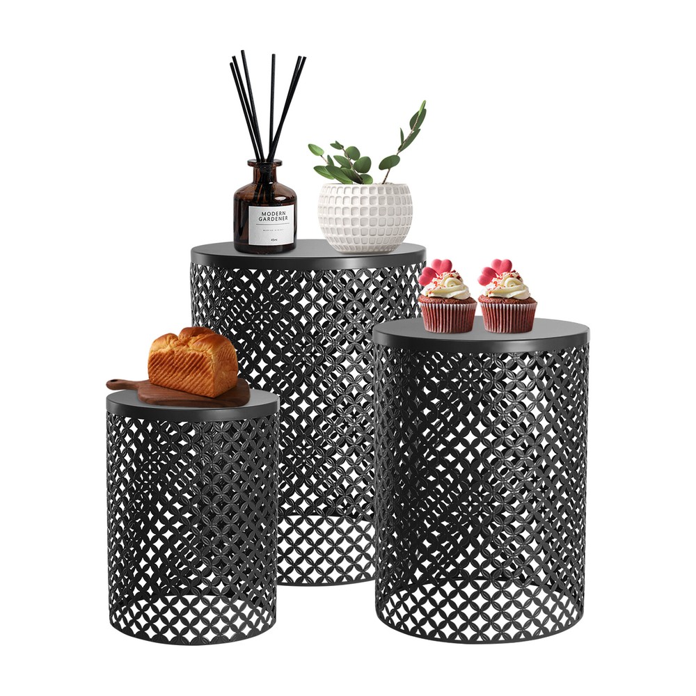 3pcs Modern Metal Cylindrical Frame Accent Table Outdoor Side Table End Table US