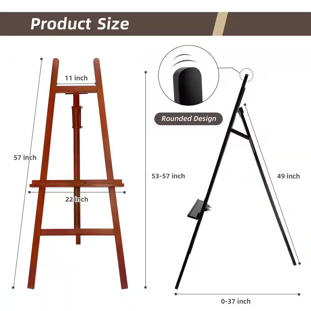 A-Frame Series Adjustable Large Pine Wood Easel with Foldable Stable Design Blac