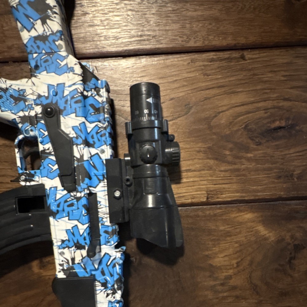 Electric Airsoft Rifle Blue Graffiti Pattern, Scope, Suppressor