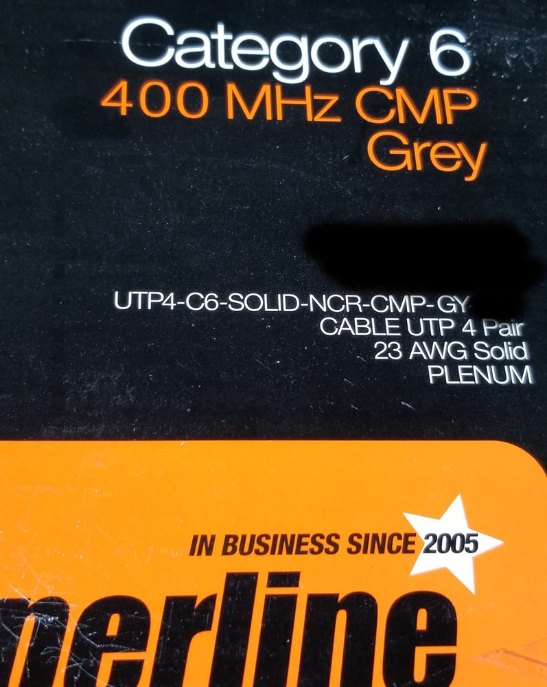 Hyperline 23/4P CAT6 LAN UTP Networking Ethernet Cable CMP/Plenum Gray /100ft