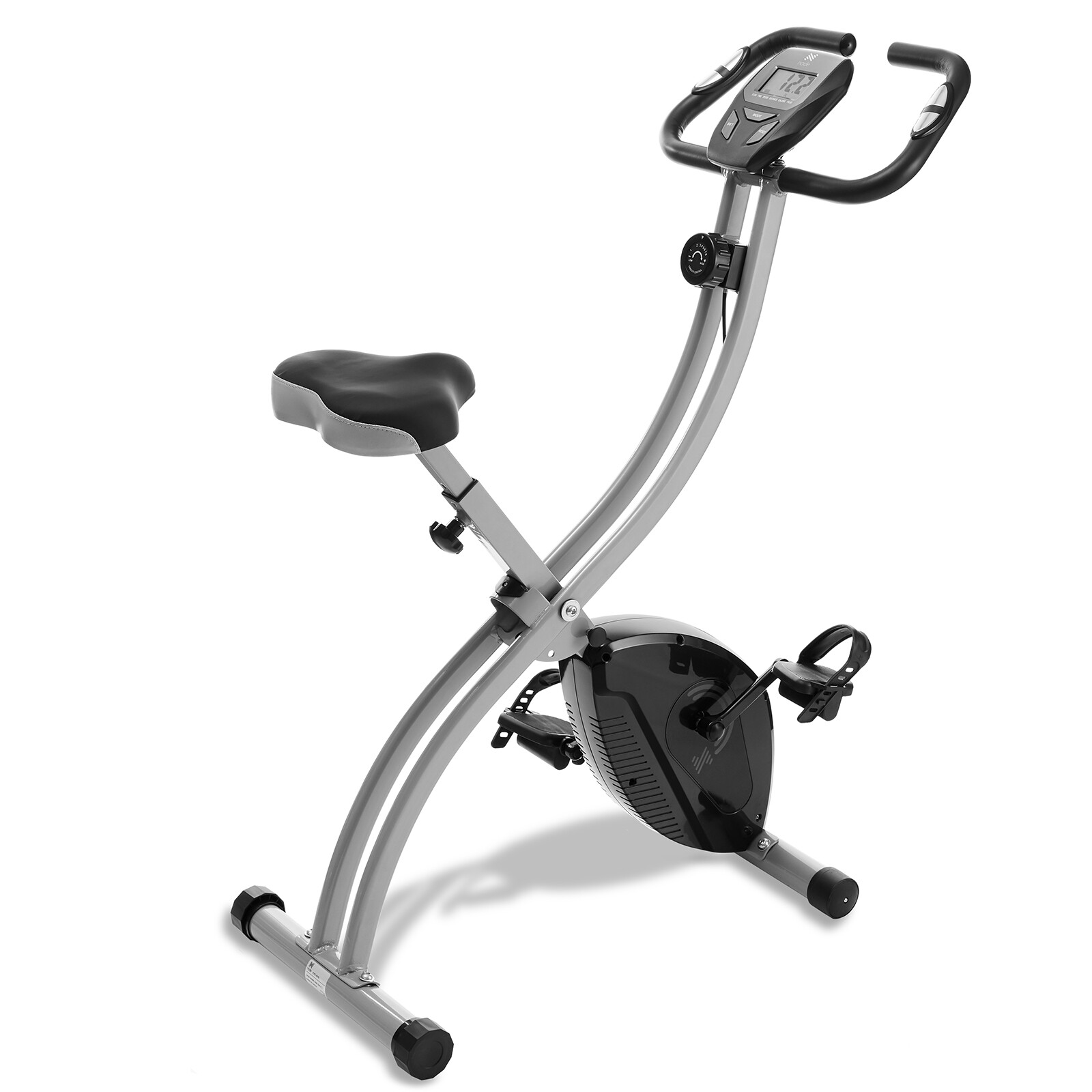 Folding Stationary Upright Indoor Cycling Exercise Bike with LCD Monitor