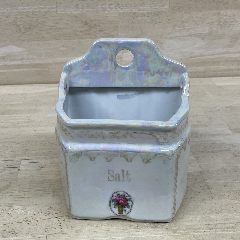 German Lusterware Salt Container Cannister Wall Decor