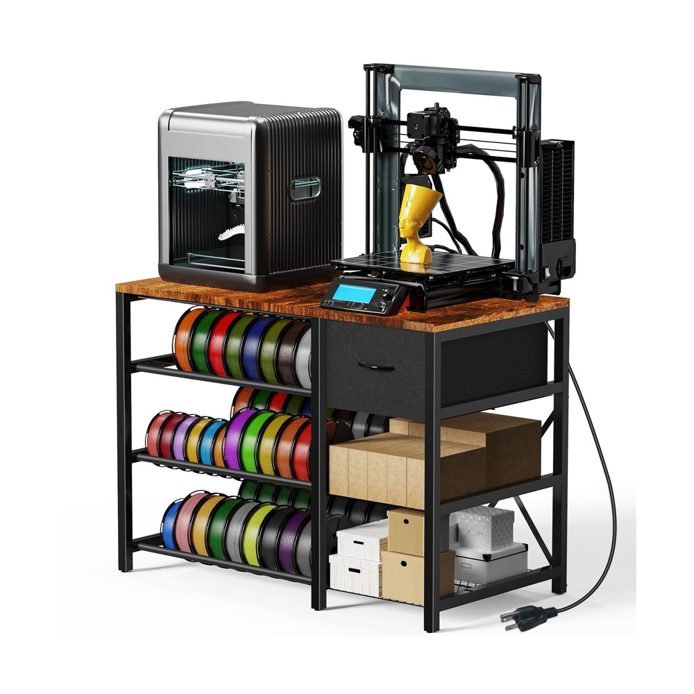 3D Printer Stand with Filament Storage Rack, 3D Printer Table with Power Outl...
