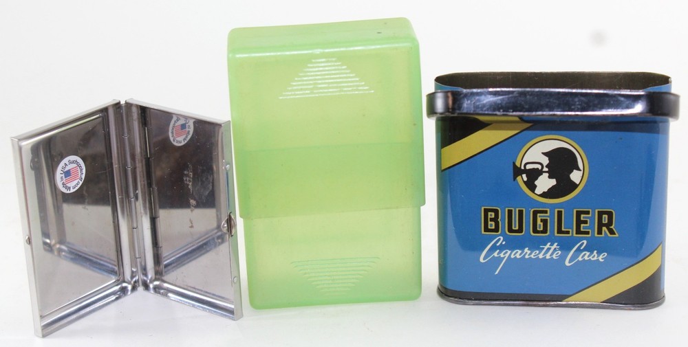 3 Cigarette-Cases-Tin/Plastic/Chrome