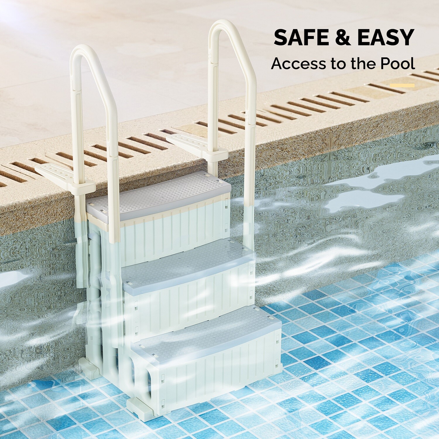 3-Step Pool Ladder Heavy-Duty Safety Step Above Ground Pool Stair with Handrails