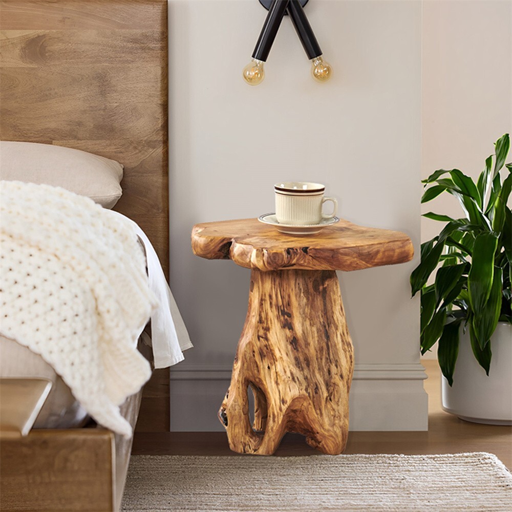 Rustic Cedar Roots Flower Stand Stool, Tree Stump Stool Side Table 19.5" H