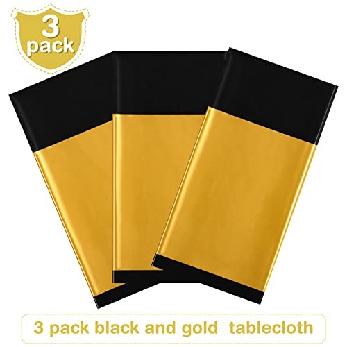 Pcs Plastic Tablecloth Set Disposable Rectangle Table Cover 3 Black and Gold