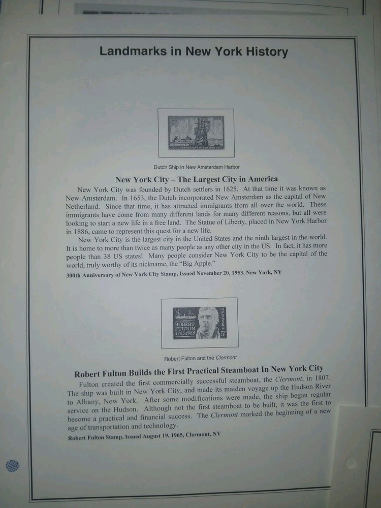 New York History 21 Clean Album Pages For Stamps/Covers Mystic Co. 2020 New