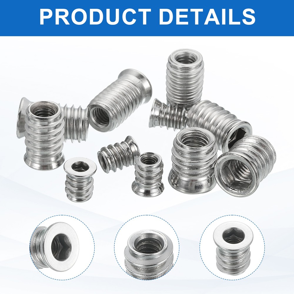12Pcs Threaded Inserts Nuts, M6x15mm Hex Socket Drive Nut Inserts for Wood