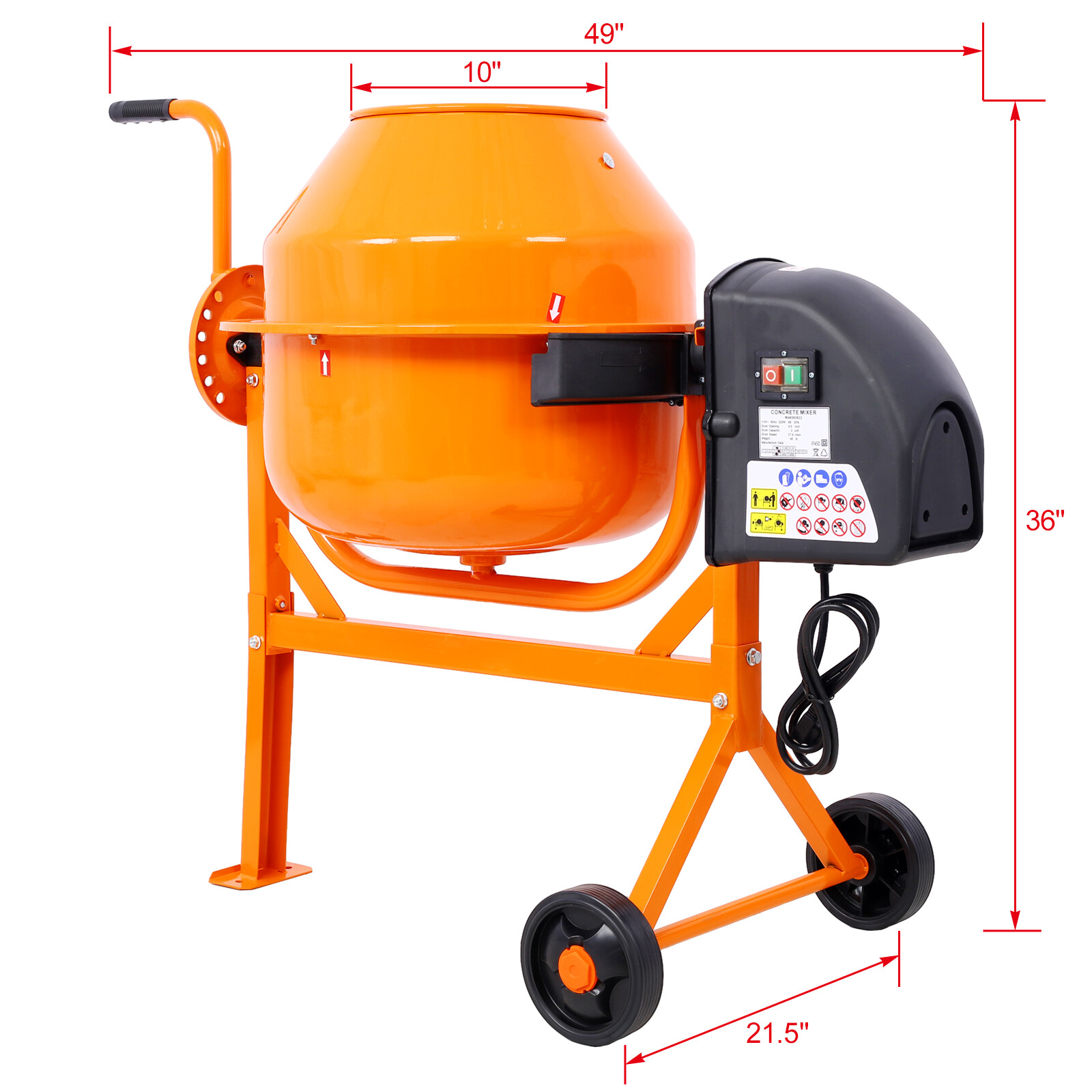 Portable Cement Mixer 3 Cu. Ft Electric Concrete Mixer Machine Mortar Stone Mix