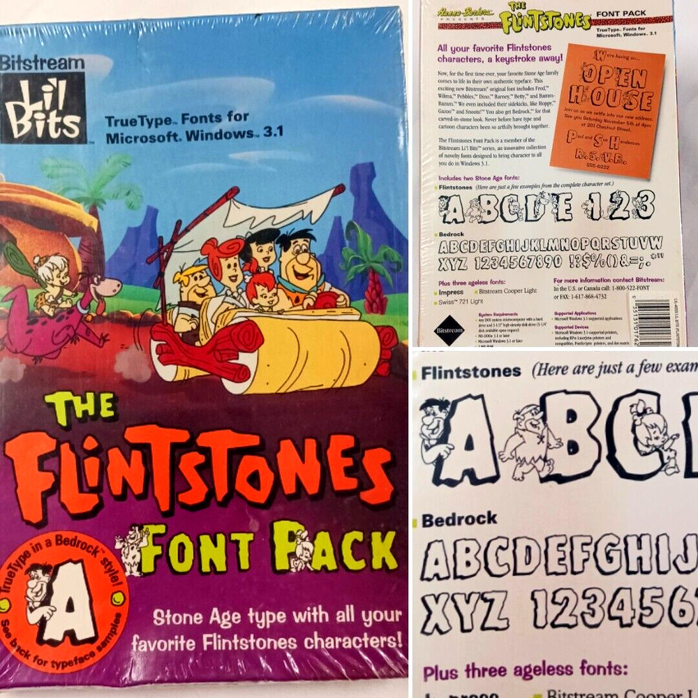 FLINTSTONE FONT PACK FLOPPY DISK MS-DOS/WINDOWS 3.1 VINTAGE NOS