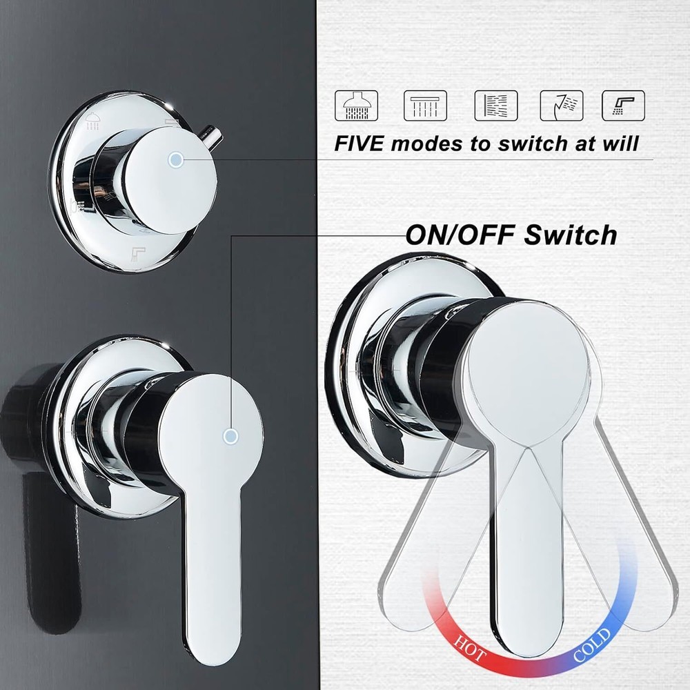 LED Black Shower Panel Tower System Rain&Waterfall Head Combo Massage Jets Mixer