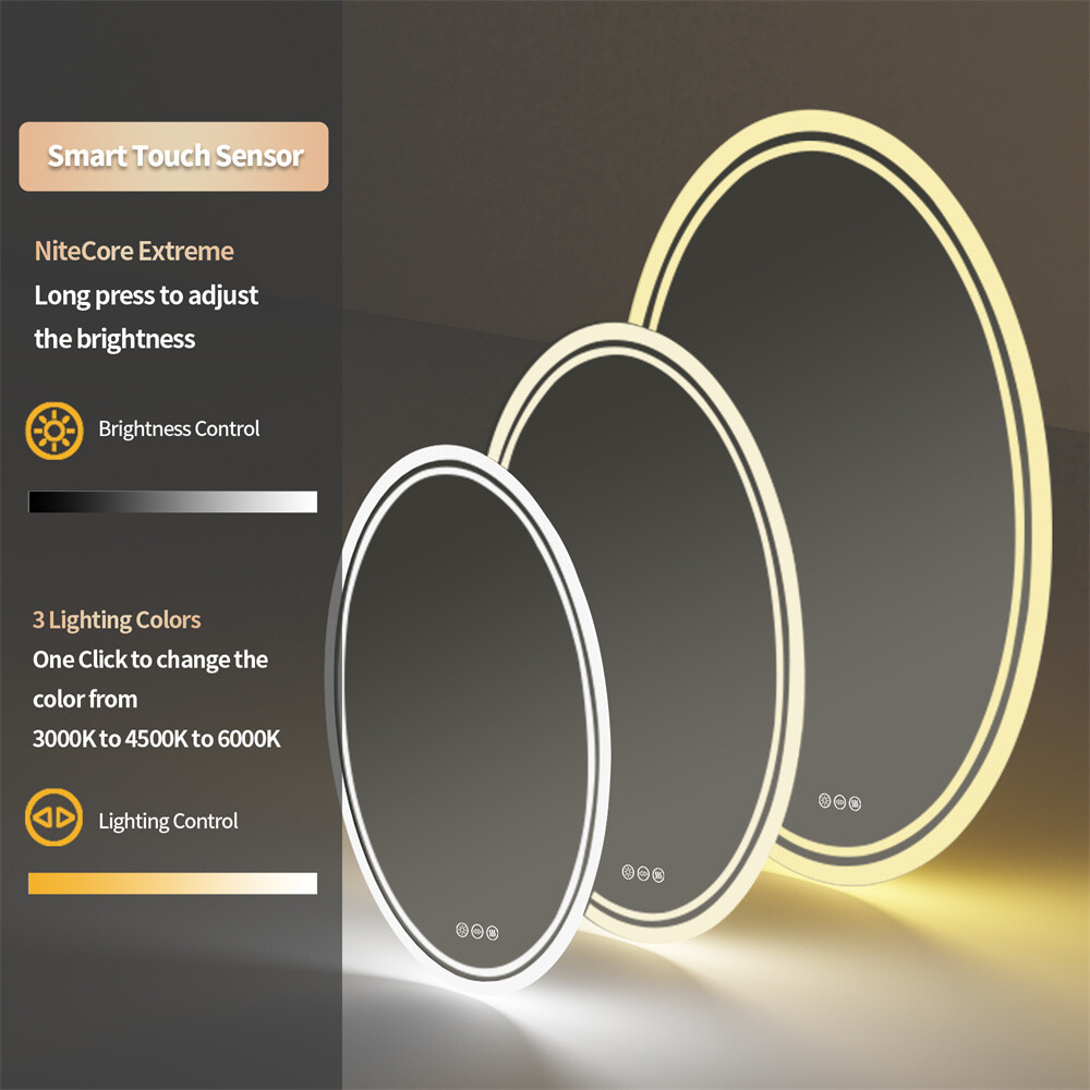 Oval LED Bathroom Mirror with Back Light Large HD Vanity Mirror AntiFog Dimmable