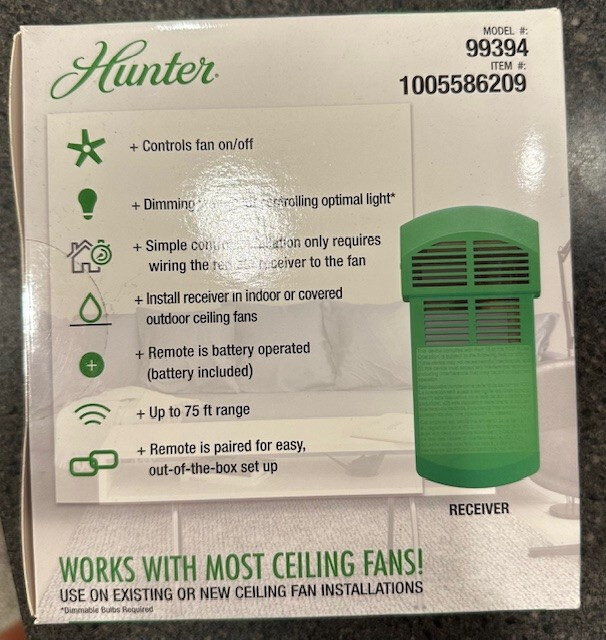 Hunter Model 99394 Ceiling fan remote control and receiver