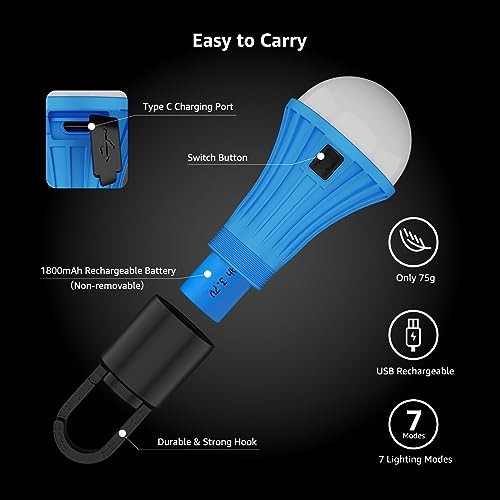 LED Rechargeable Camping Lantern, 7 White and RGB Light Modes, Camping