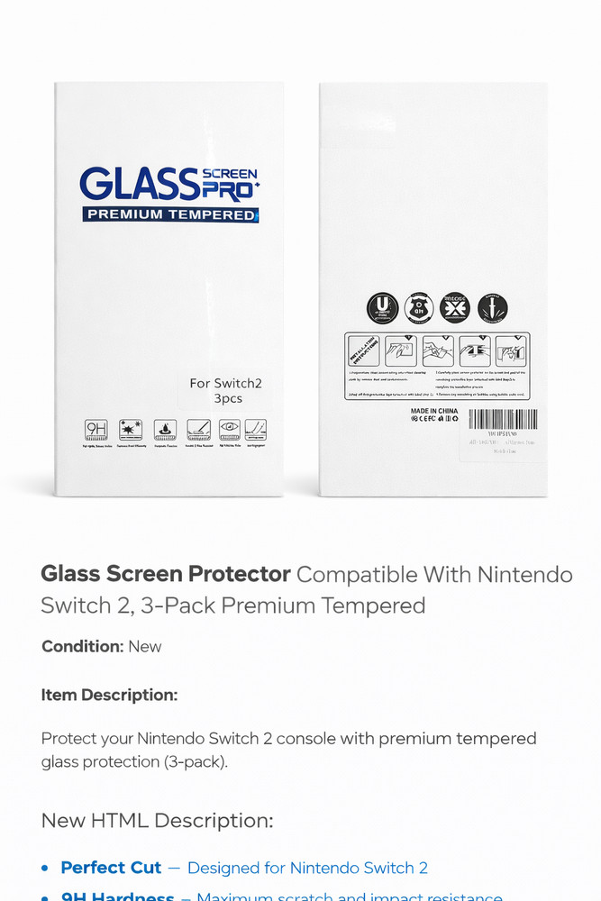Glass Screen Pro Nintendo Switch 2 Screen Protector 3 Pack Premium Tempered Glas