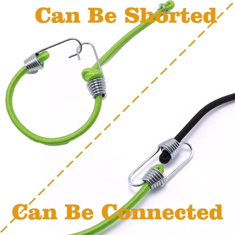 Small Bungee Cords with Hooks, 12-Piece Adjustable Set
