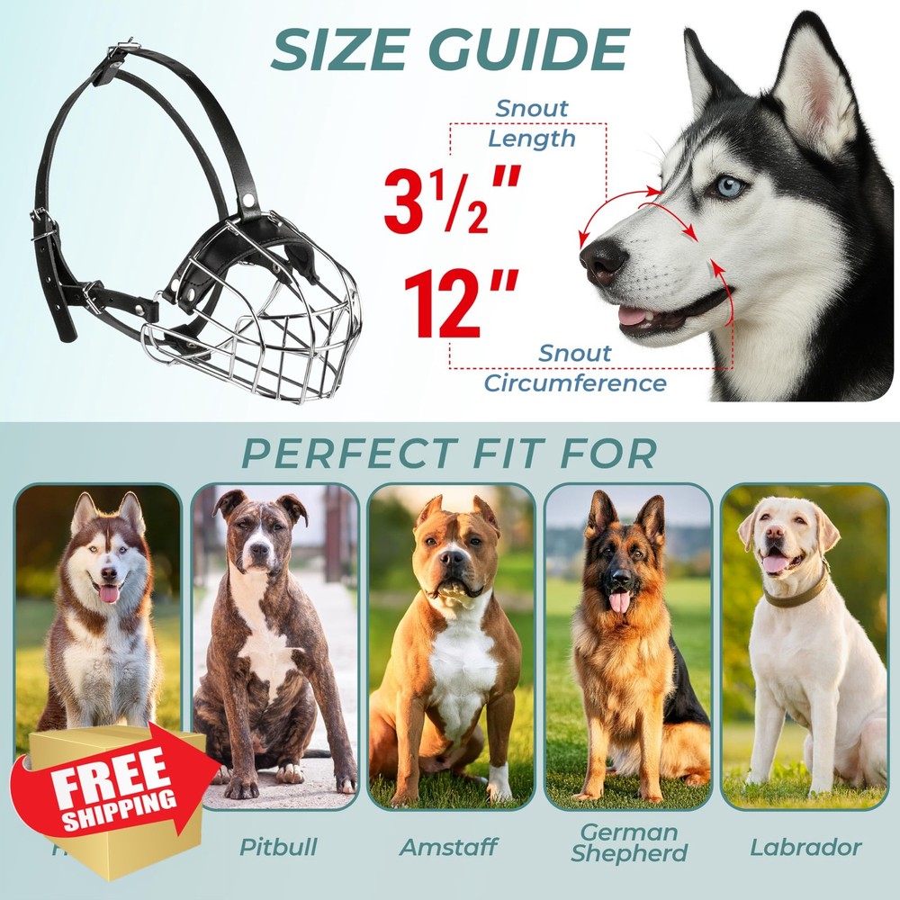 CleverTail Metal Husky Muzzle Large Adjustable Leather Straps