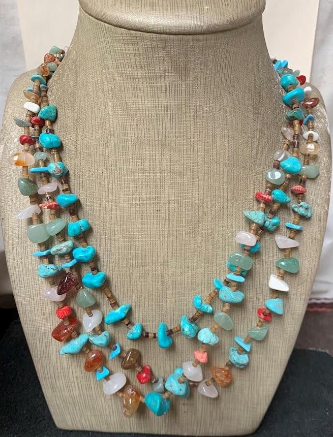 Southwestern multi-strands turquoise nuggets/mix gems necklace/(g297c-w2)