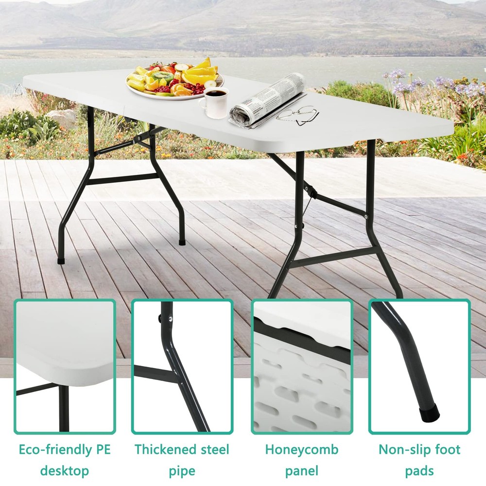 Folding Table Plastic Picnic Table for Parties Wedding Camping Office with Ca...