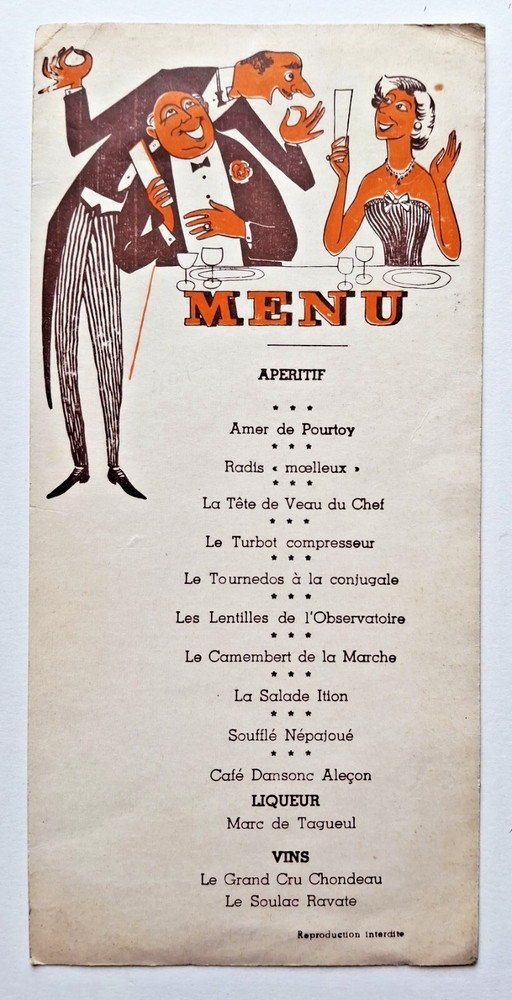 HUMOUR MENU - see text - ART DECO