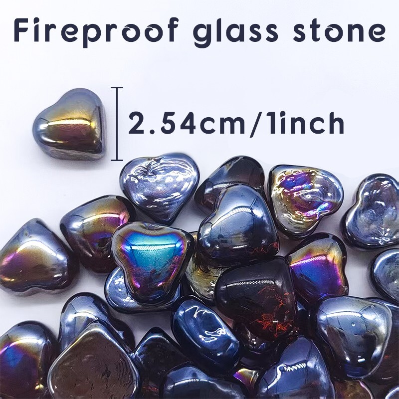 1" Heart Shaped Fireproof Glass Stone for Fire Pits, Fireplaces - Brown 1/3/5 lb
