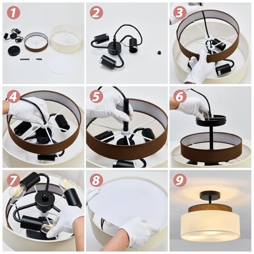 13" Double Drum 3-Light Semi Flush Mount Ceiling Light Fixture Farmhouse