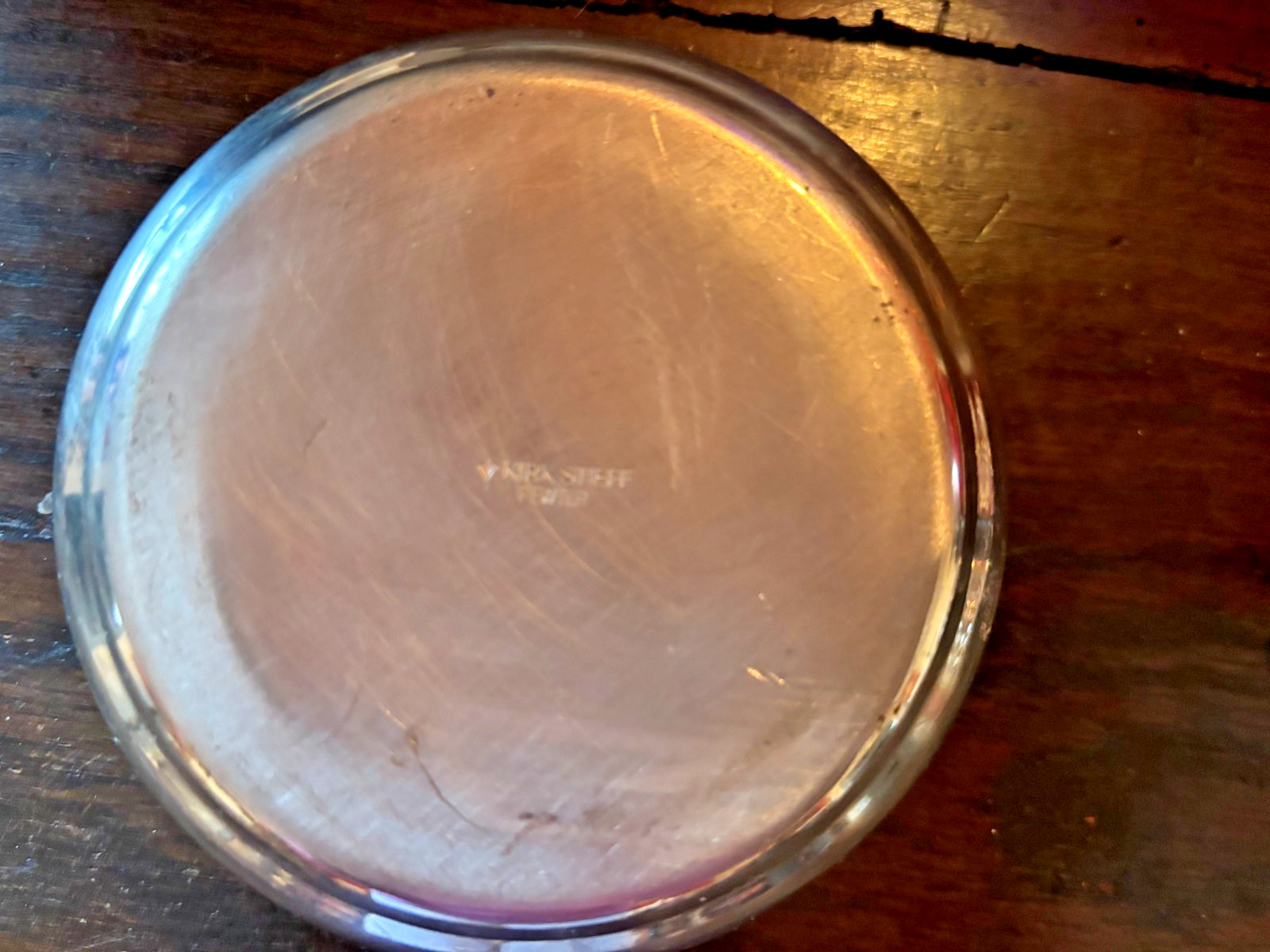 Vtg. Kirk Stieff Round Box, 1960's. Box has blue velvet.