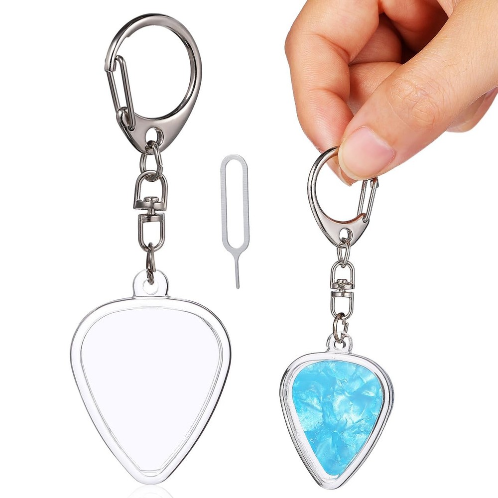 Guitar Pick Holder Keychain Heart Shaped Clear Case for Easy Identification a...