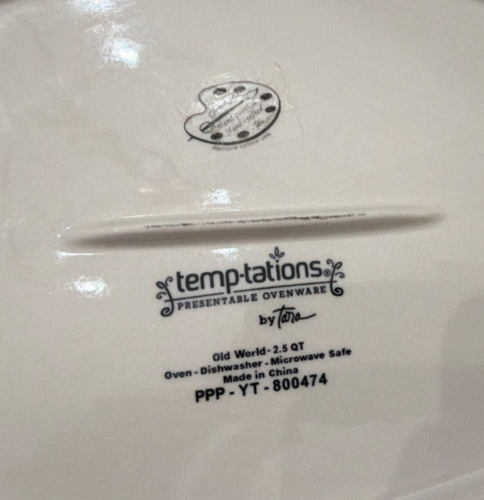 Temp-tations Old World 2.5 Qt Oval Baker 12” Replacement Dish EUC