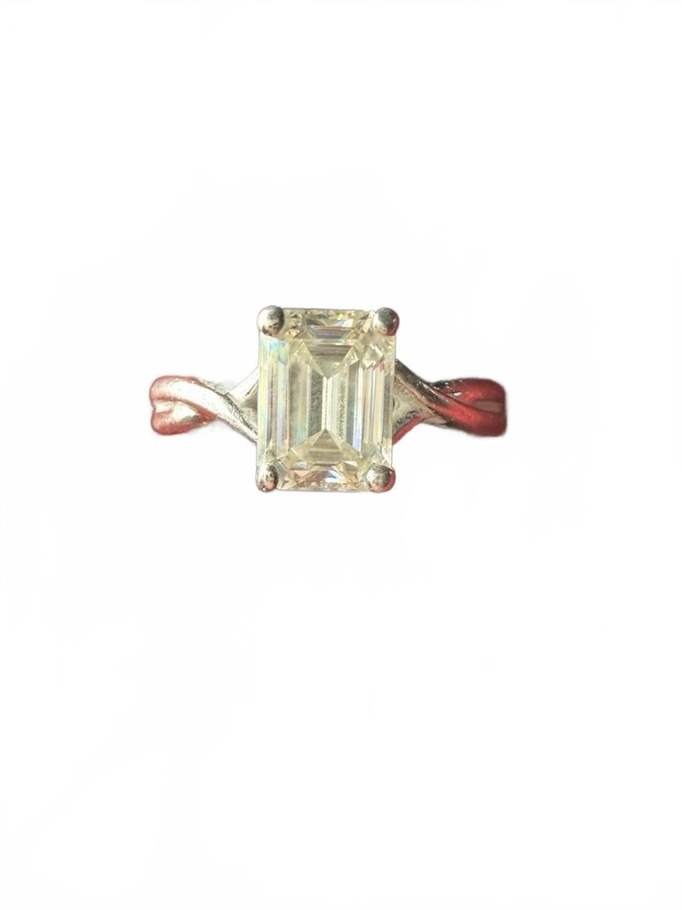 Emerald Cut Clear Stone Silver Tone Ring Size 8