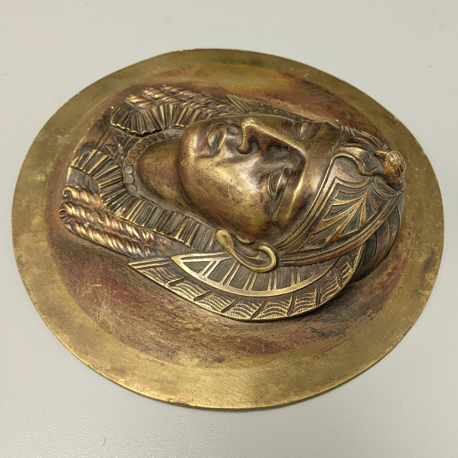 P.E. Guerin NY Egyptian Pharaoh Bust Brass Wall Plaque 7” Egypt