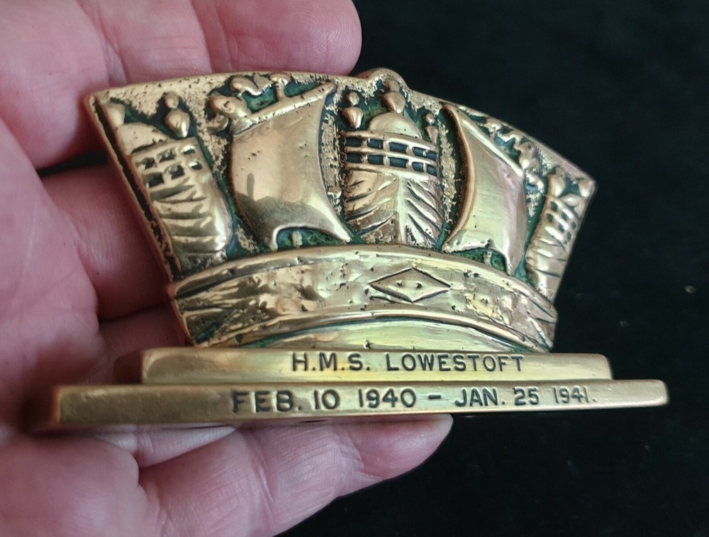 WW2 British Heavy Brass Paperweight for Royal Navy Sloop HMS Lowestoft 1940-1941