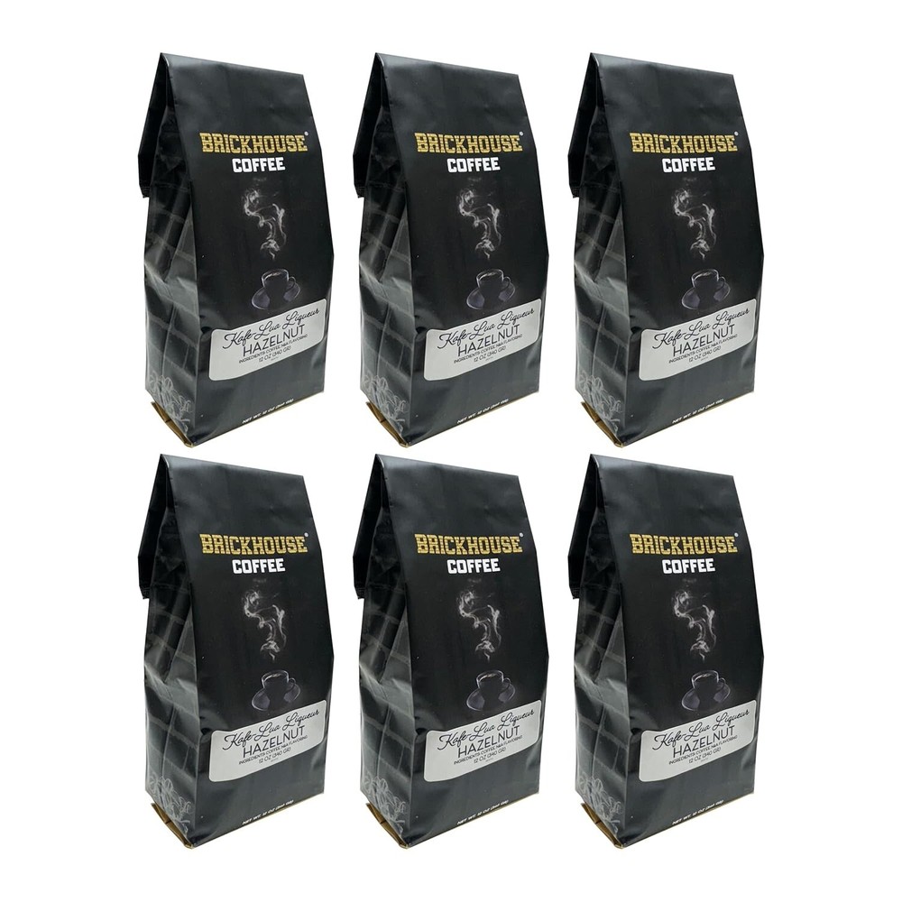 Kafe-Lua Liqueur Hazelnut Ground Coffee By Brickhouse, 12oz Bag (6 Pack)