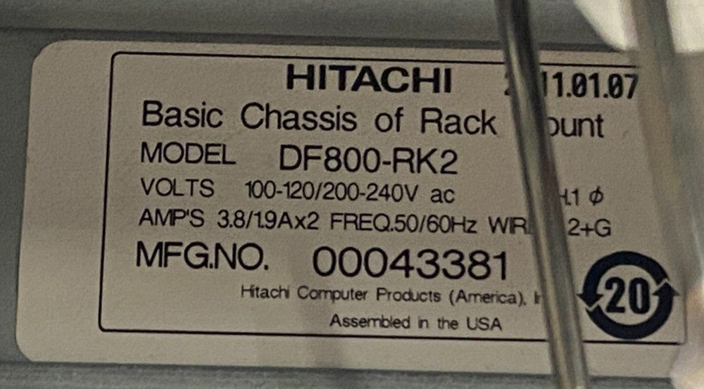 Hitachi DF800-RK2 Storage Array Chassis w/ N1K Backup Battery (x2) & Cords