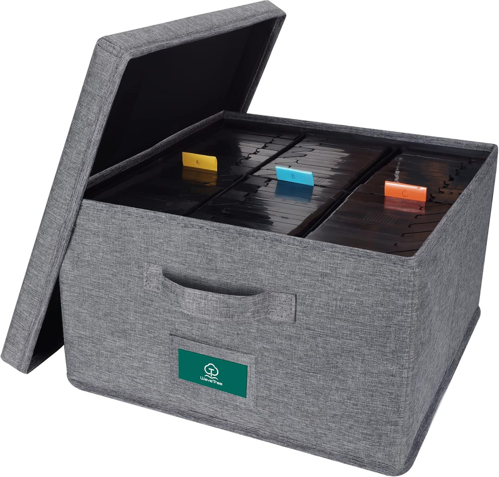 TWAVETREE VHS Storage Box with Lid, Practical Case with Index Labels, 14.4 x 13.