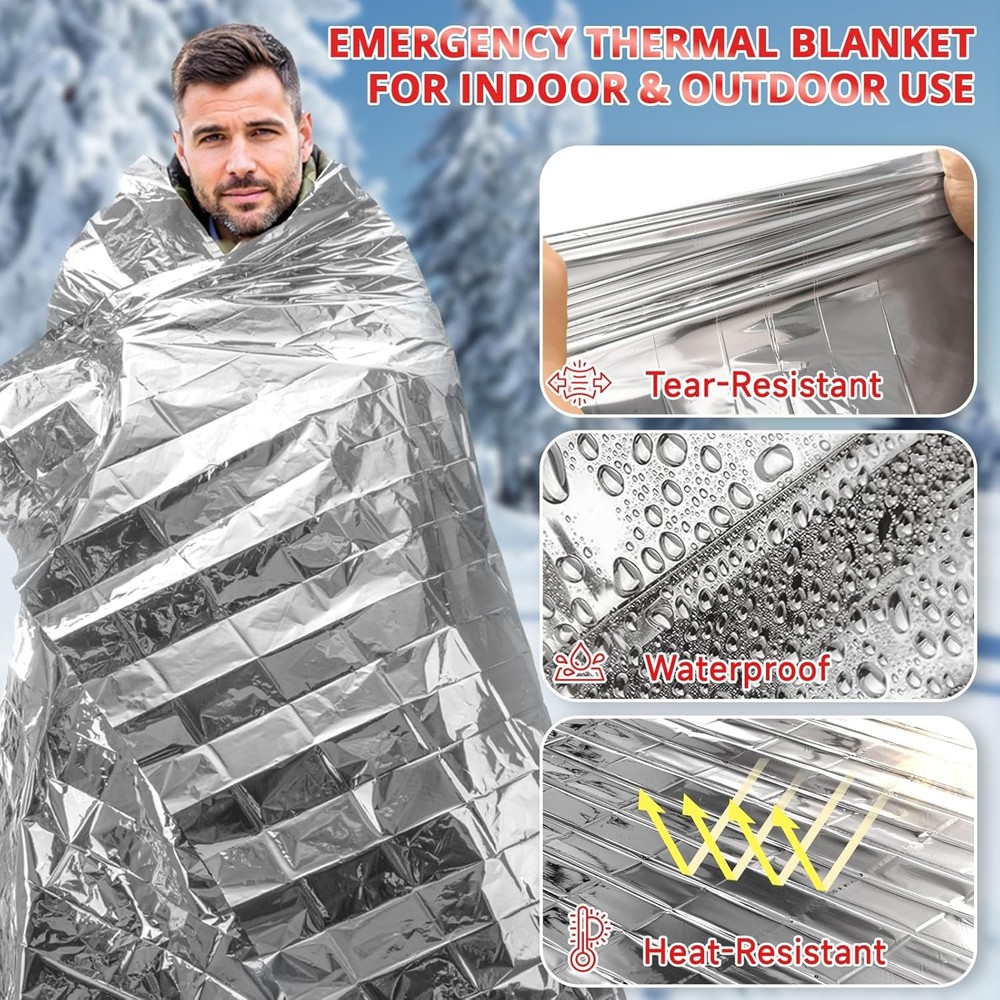 SecuCaptain Survival Emergency Thermal Blankets: Extra Large 84” x63” Space