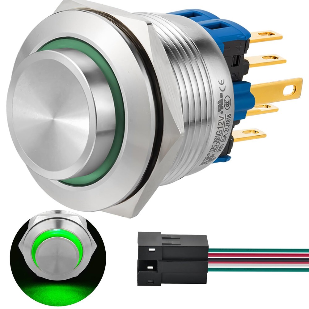 25MM Momentary Push Button Switch High Round Head 2NO2NC DPDT/SPDT Stainless ...