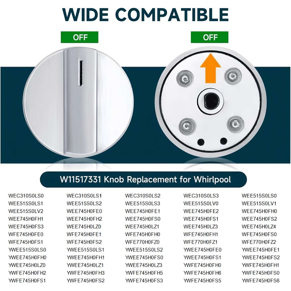 W11517331 for Whirlpool Electric Range Knobs (4pcs) Replace W10850027 W11117415