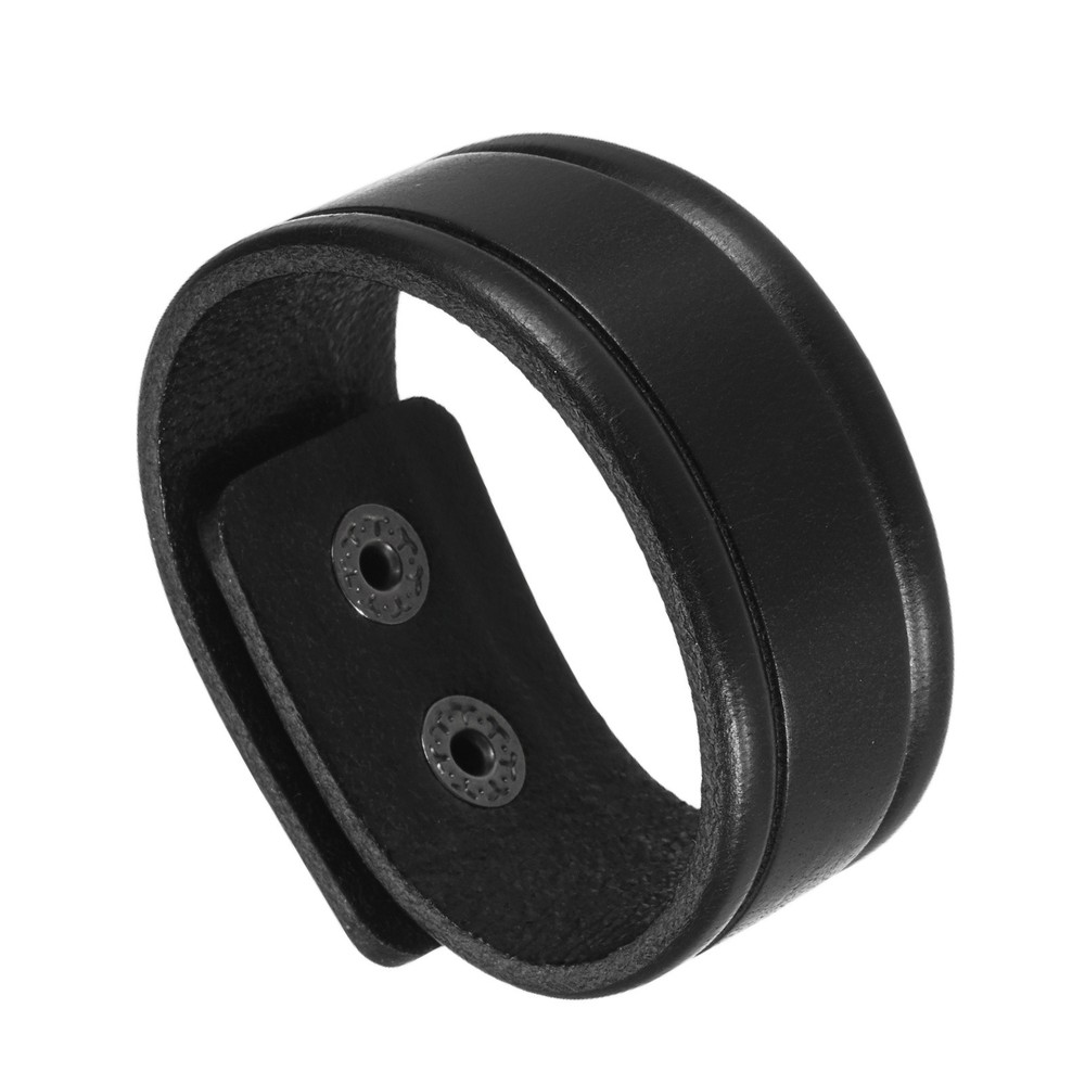 Plain Leather Bracelets Buckle Bangle,Black Retro Stamping Bracelets
