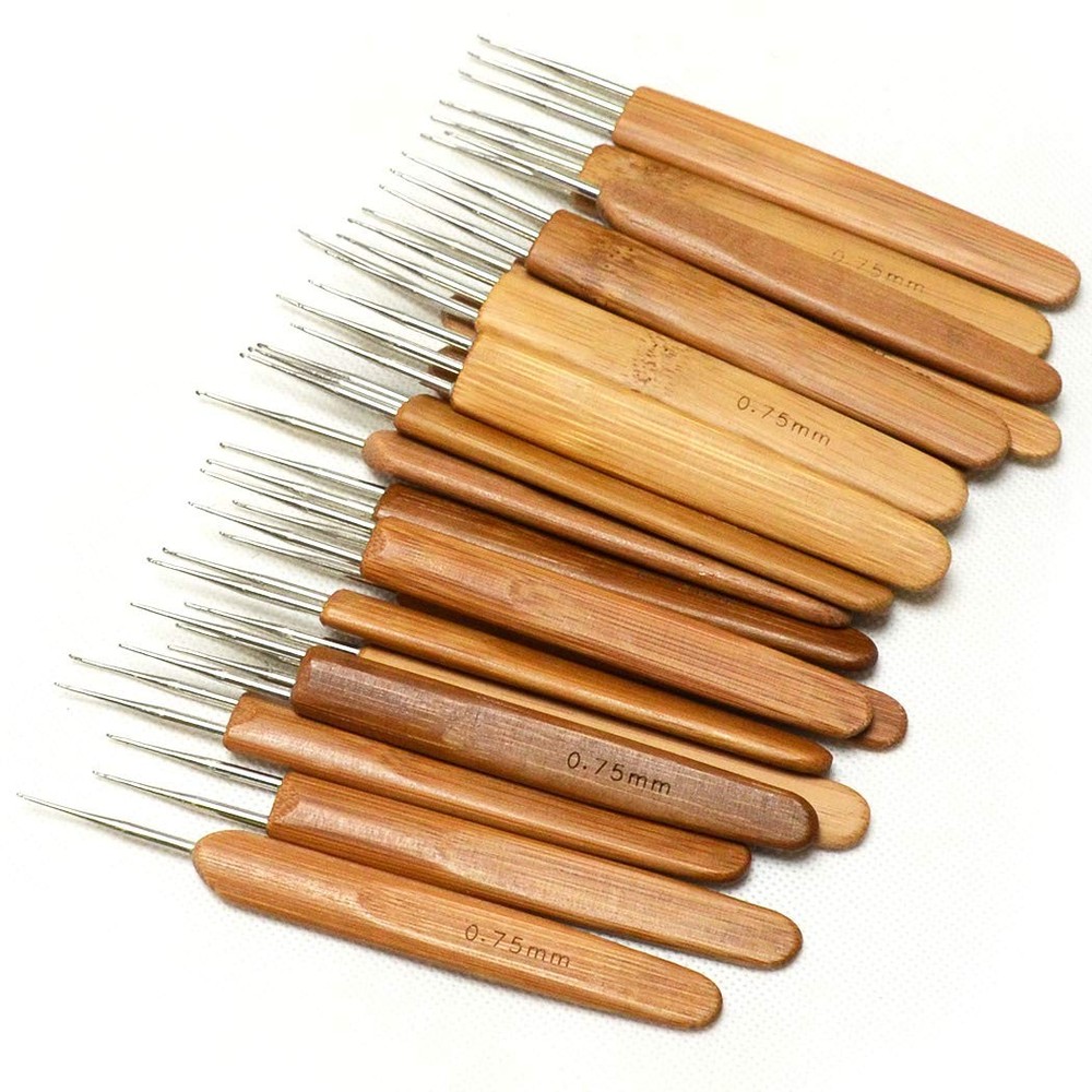 3 Pcs Bamboo Handle Dreadlock Hook Crochet Needle Tool Set Hair Braiding Tool