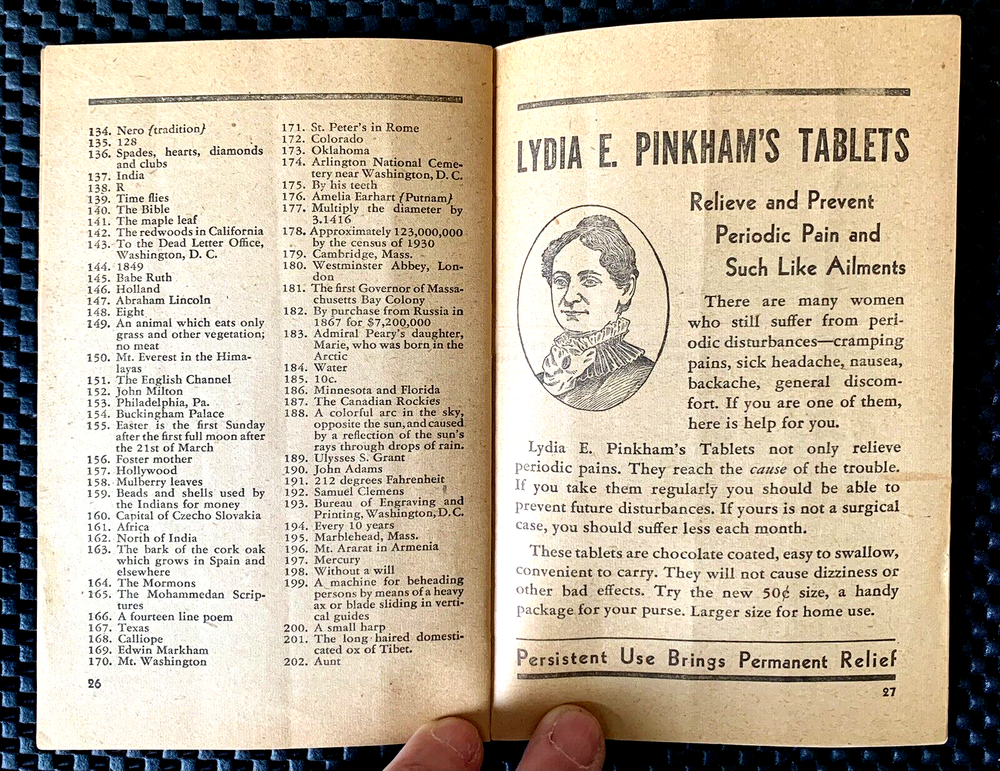 THREE HUNDRED BRAIN TEASERS LYDIA E. PINKHAM'S DEPENDABLE PRODUCTS BOOKLET