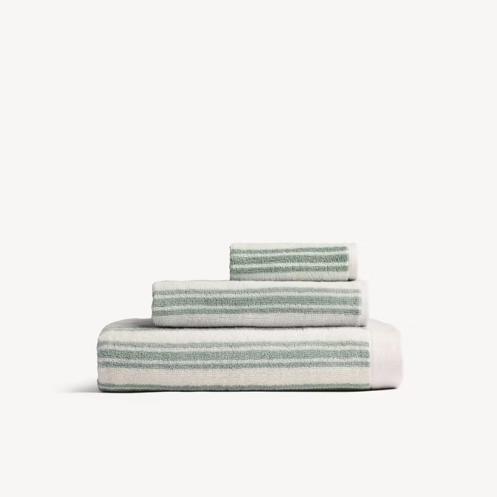 Striped Supersoft Bath Towel Jade & Parchment - Parachute