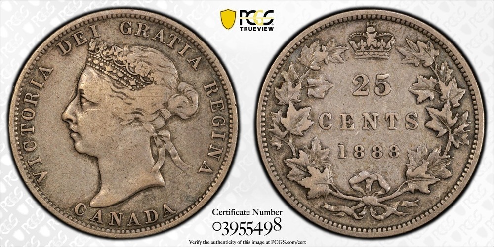 1888 Canada 25 cents silver PCGS VF30 wide 8