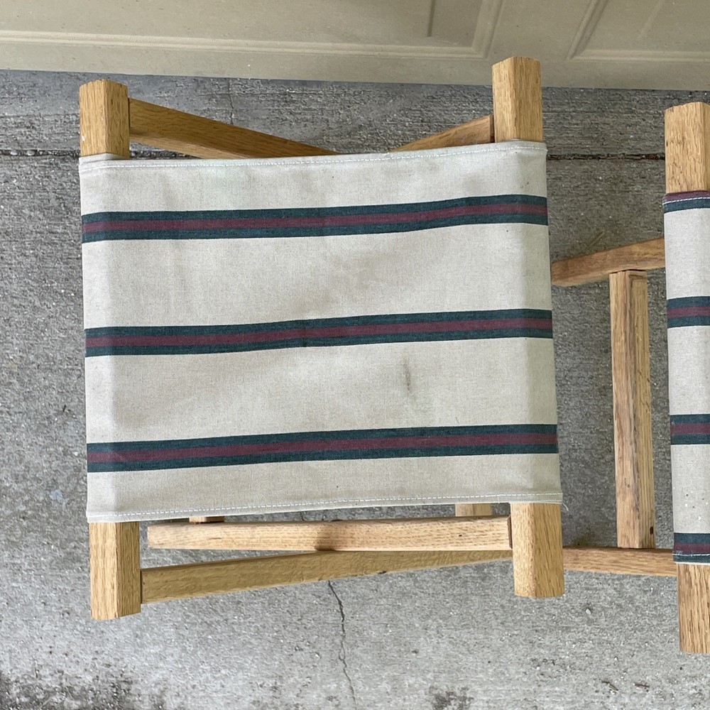 Vintage Folding Camp Stools - Canvas And Wood