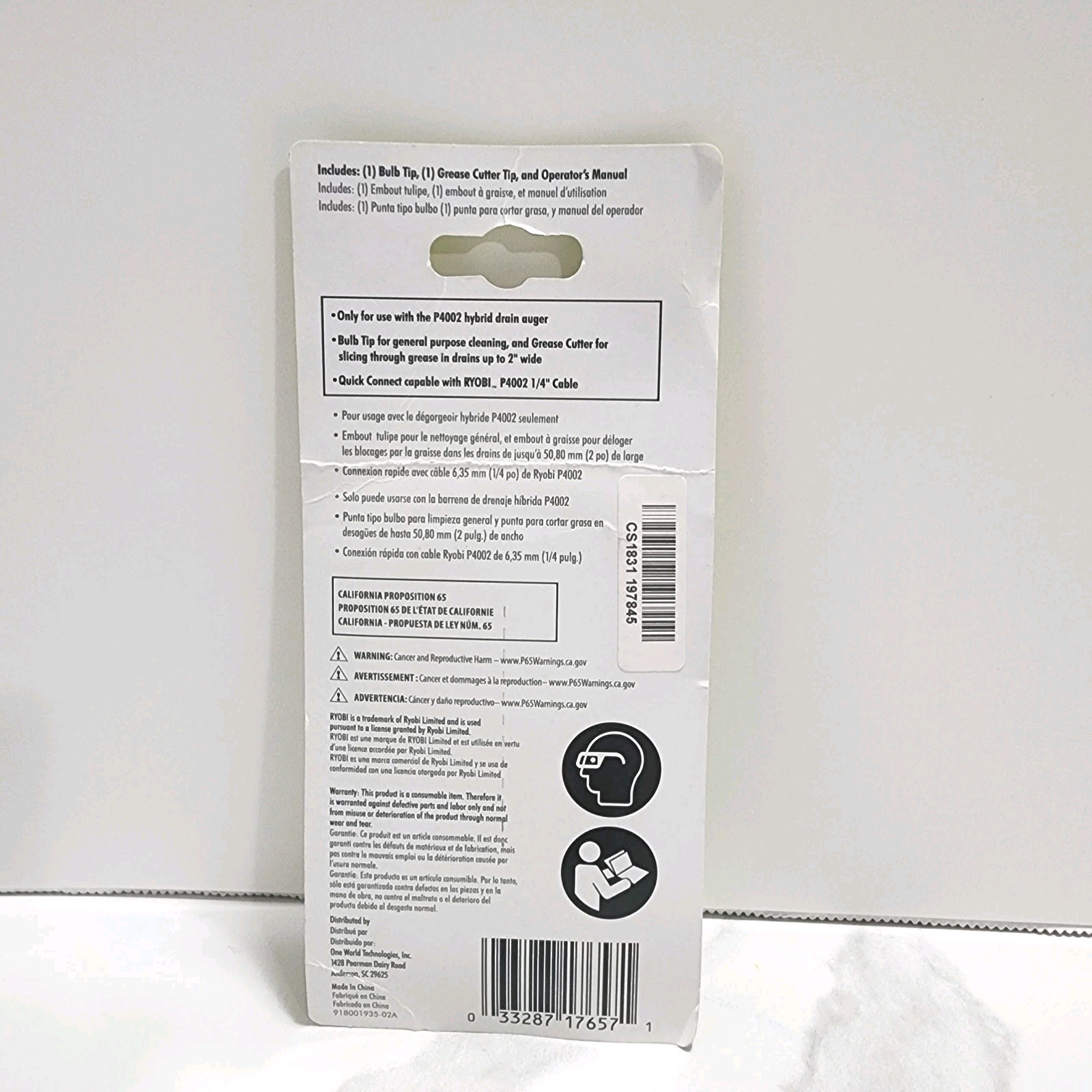 Ryobi A122KIT Auger Grease Cutter and Bulb Tip Kit for Drain Auger P4002 Models